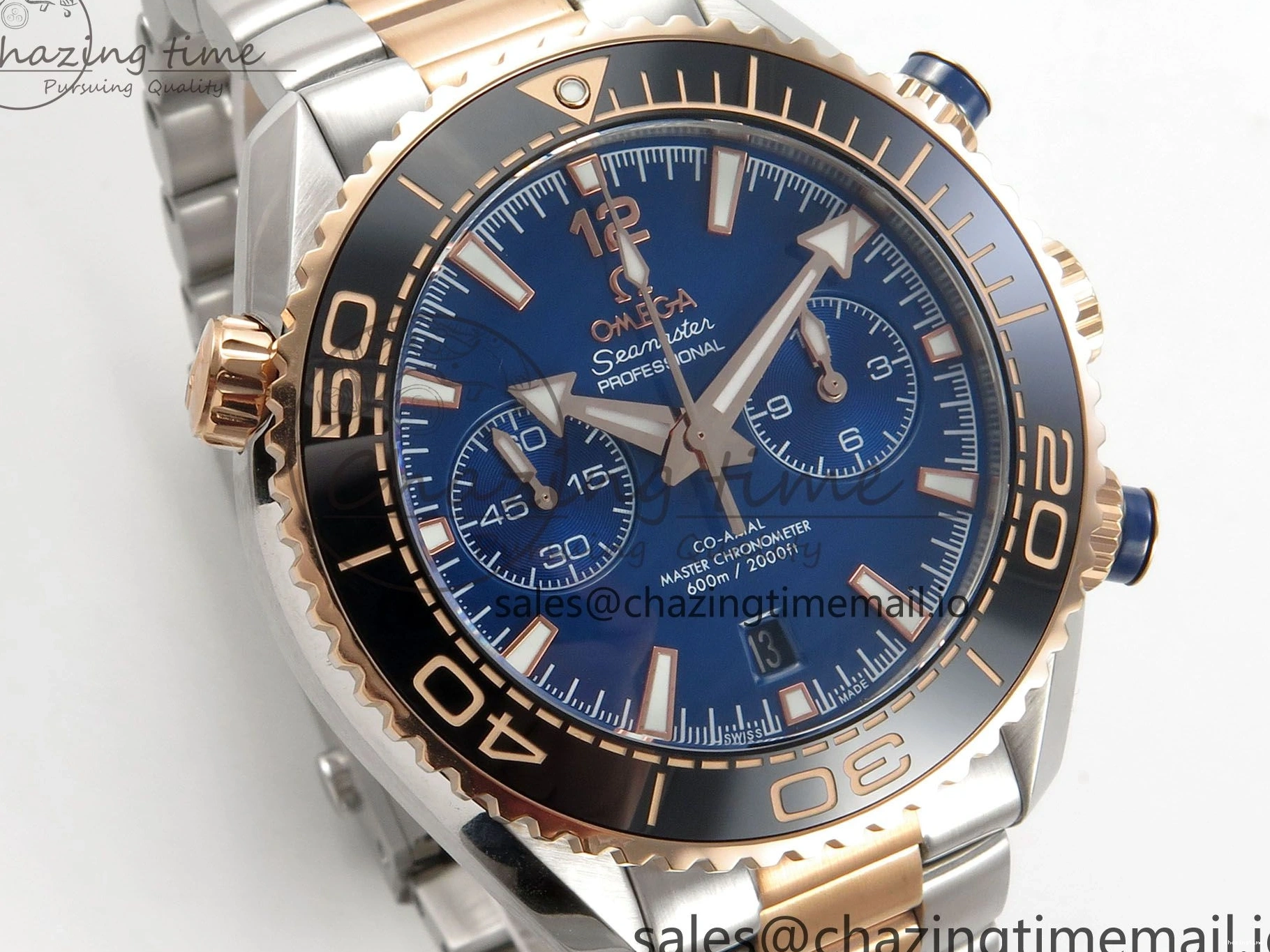 0328 Planet Ocean 600M Chrono SS VRF 1:1 Best Edition Black Bezel Blue Dial on RG SS Bracelet A Affordable 7648